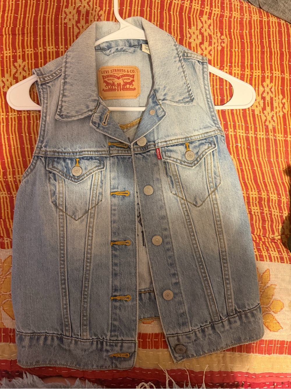 Levi's Light Blue Denim Jacket with Aztec embroidered on back . Size xsmall